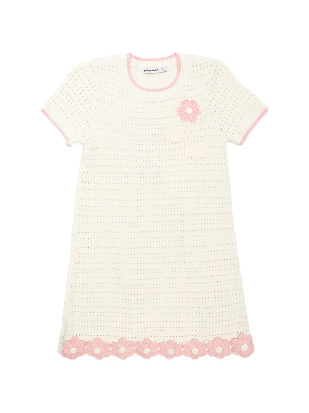Self-Portrait Kids floral-motif knitted mini dress Beige