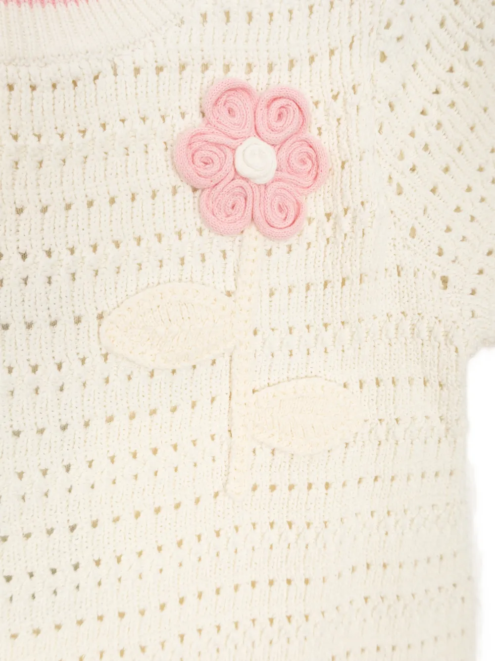 Self-Portrait Kids floral-motif knitted mini dress Beige