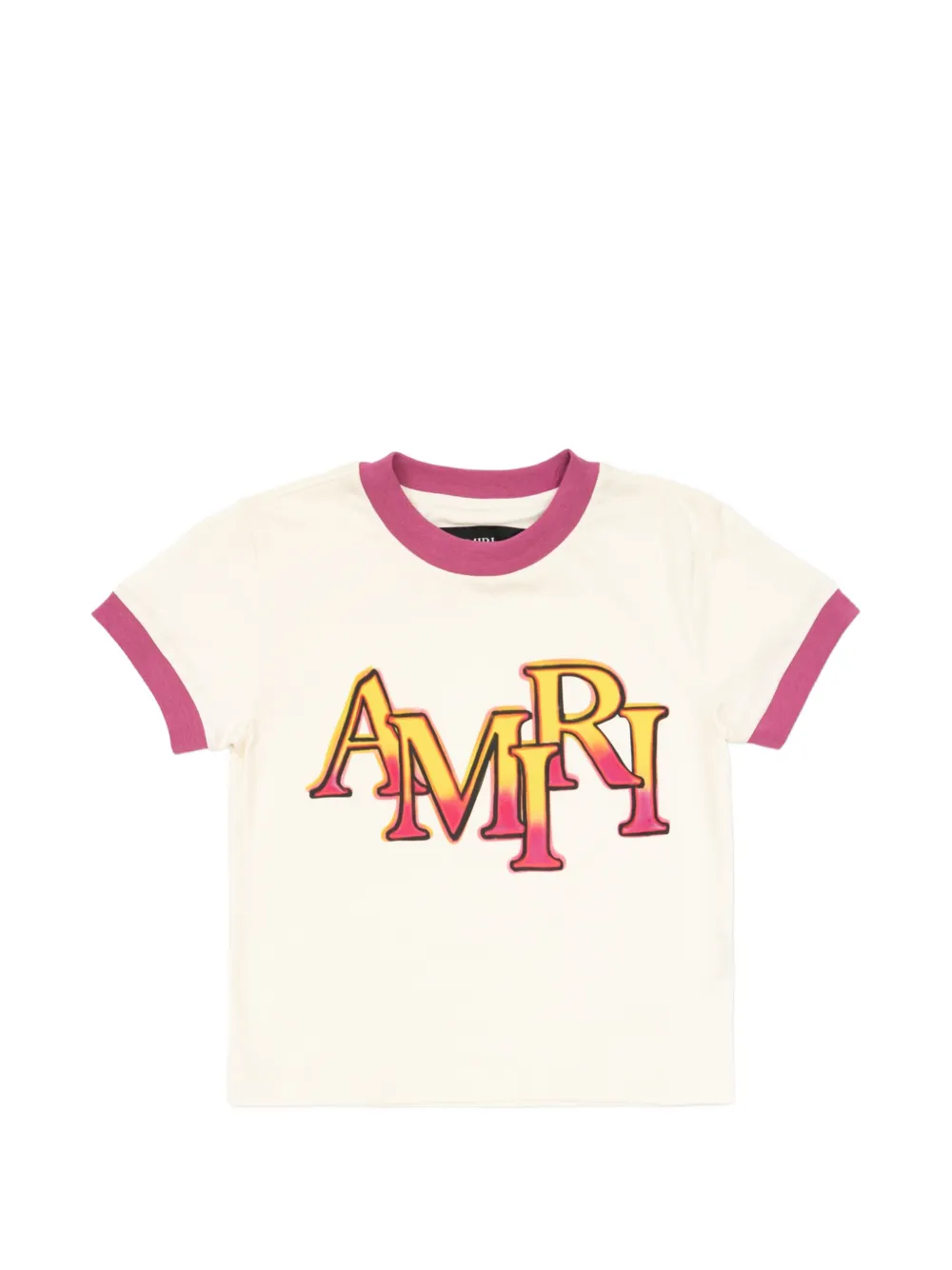 AMIRI KIDS Staggered logo-print ringer T-shirt - Bianco