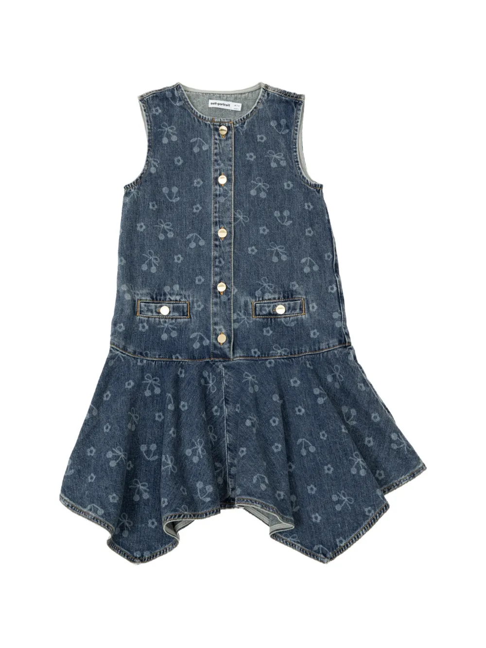 Self-Portrait Kids cherry-print denim dress Blauw