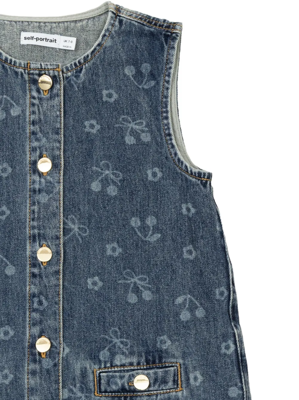 Self-Portrait Kids cherry-print denim dress Blauw