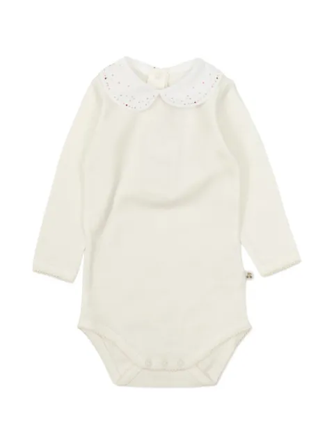 Bonpoint Cygne embroidered Peter Pan-collar bodysuit