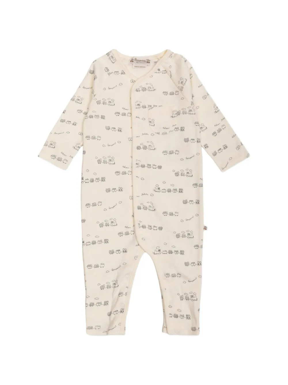 Bonpoint Georget train-print rompers - Nude
