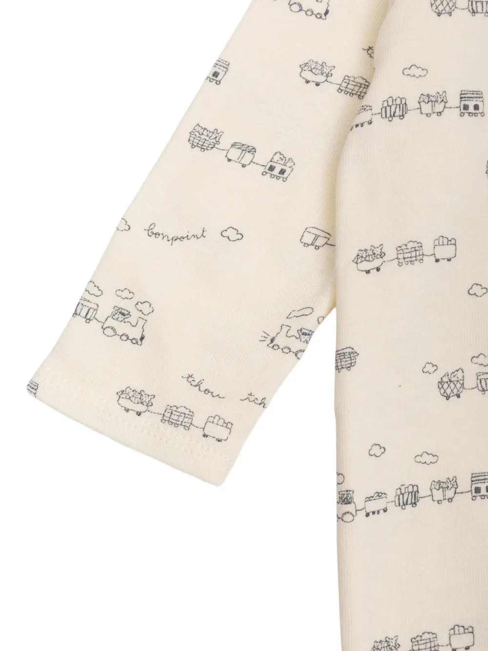 Bonpoint Georget train-print rompers Beige