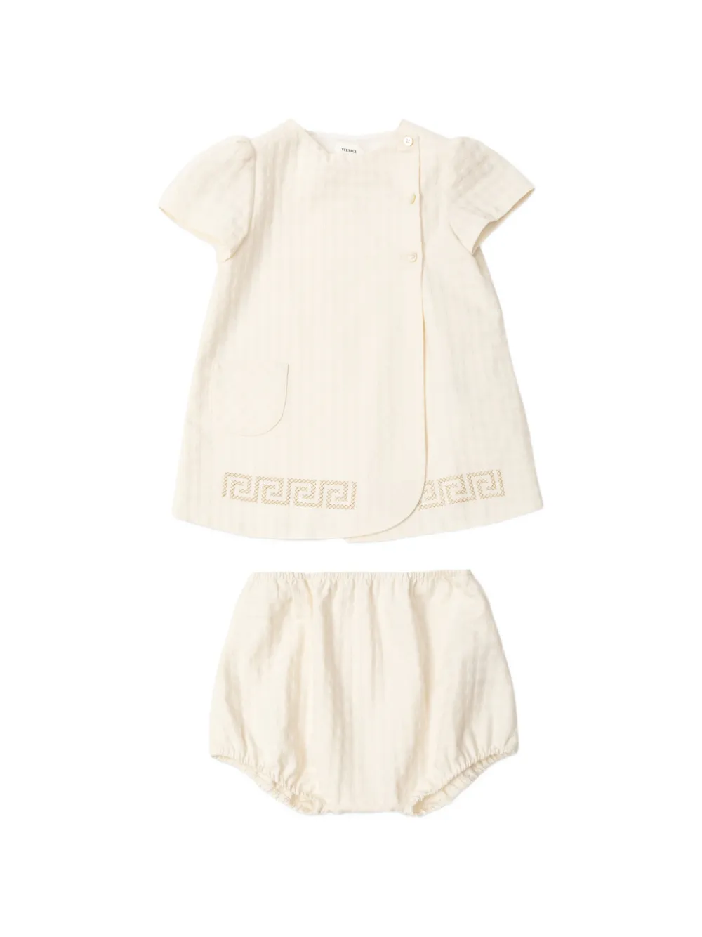 Versace Kids check-pattern jacquard-cotton dress Beige
