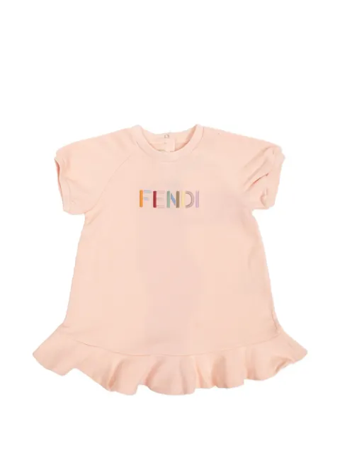 Fendi Kids logo-embroidered ruffled dress