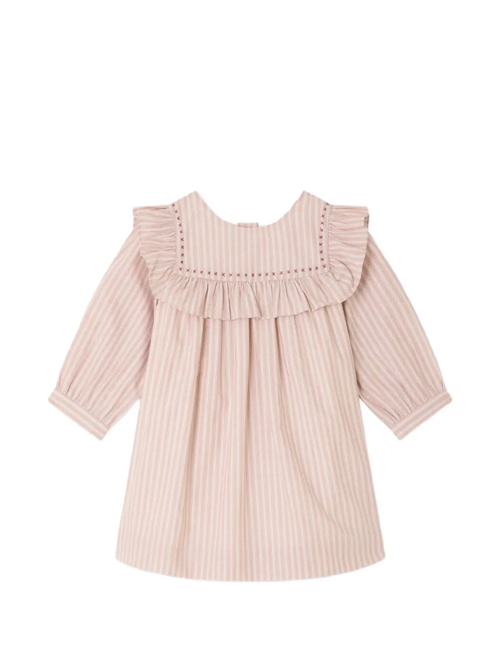 Bonpoint Meiki gestreepte jurk met ruches Beige