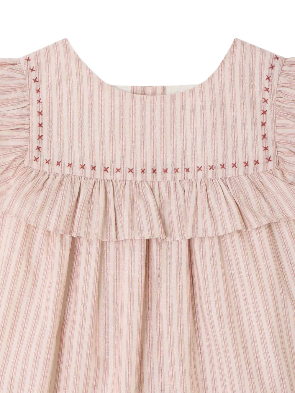 Bonpoint Meiki gestreepte jurk met ruches Beige