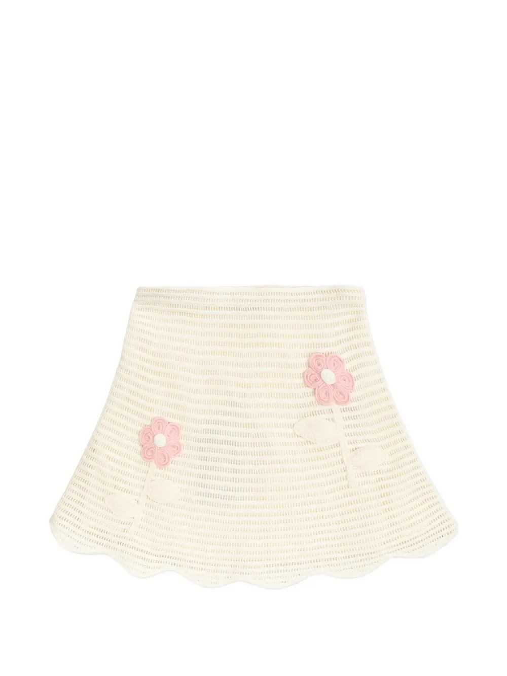 Self-Portrait Kids floral-motif knitted mini skirt Beige