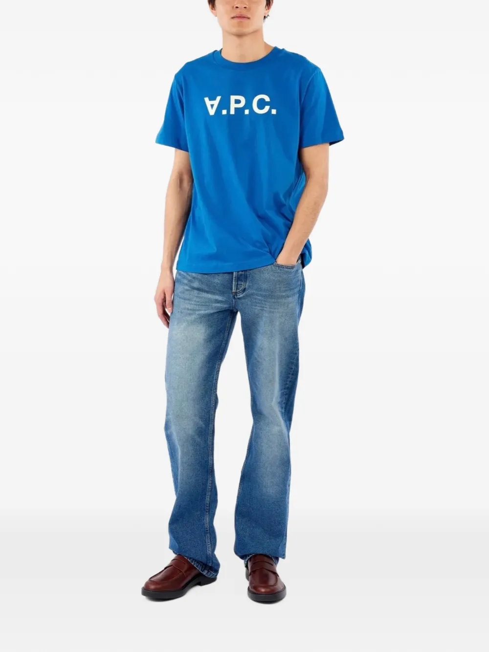 A.P.C. logo-print T-shirt Blauw