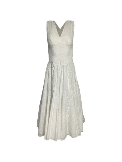 Alaïa Pre-Owned Alaïa Printed Cross-back Midi Dress in White Cotton
