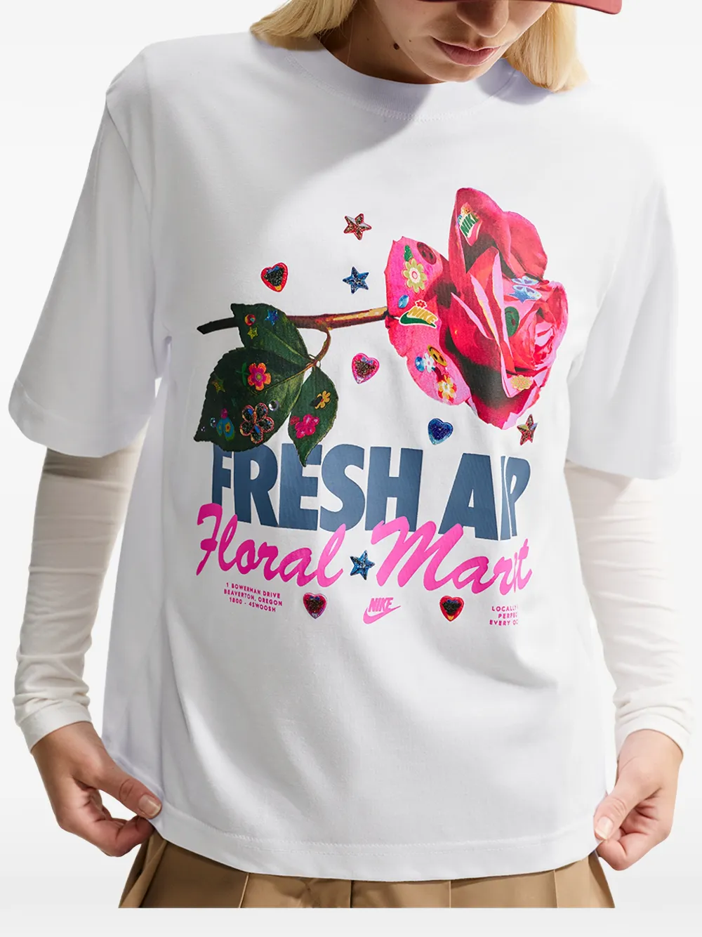 Nike floral-print loose-fit T-shirt Wit