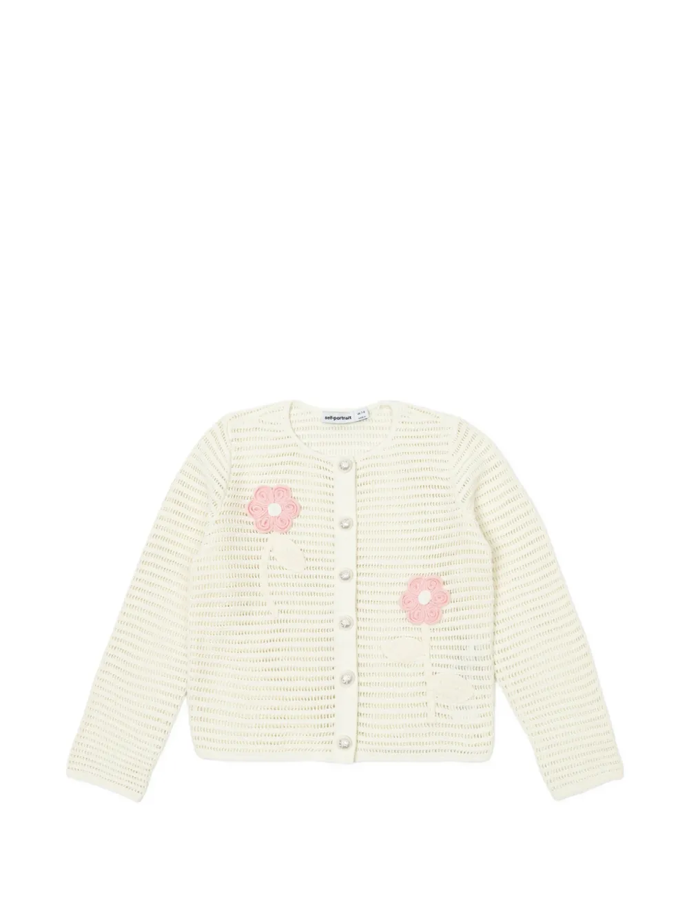 Self-Portrait Kids floral-motif open-knit cardigan - Toni neutri