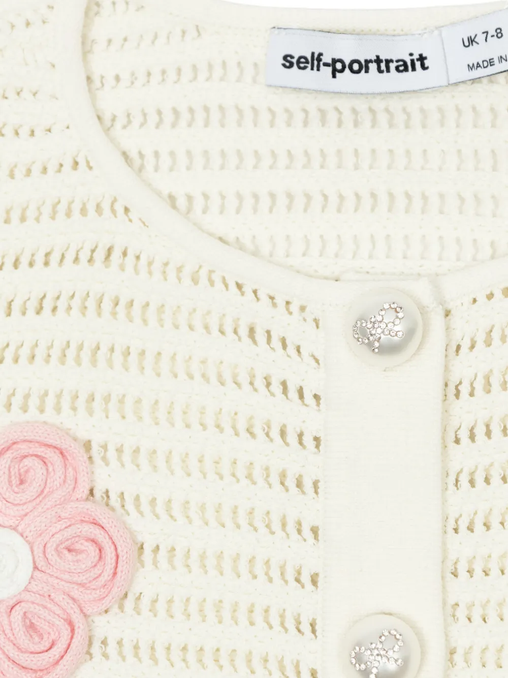 Self-Portrait Kids floral-motif open-knit cardigan Beige