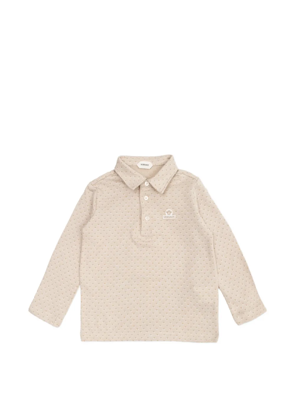 Versace Kids logo-patch long-sleeve polo shirt - Toni neutri