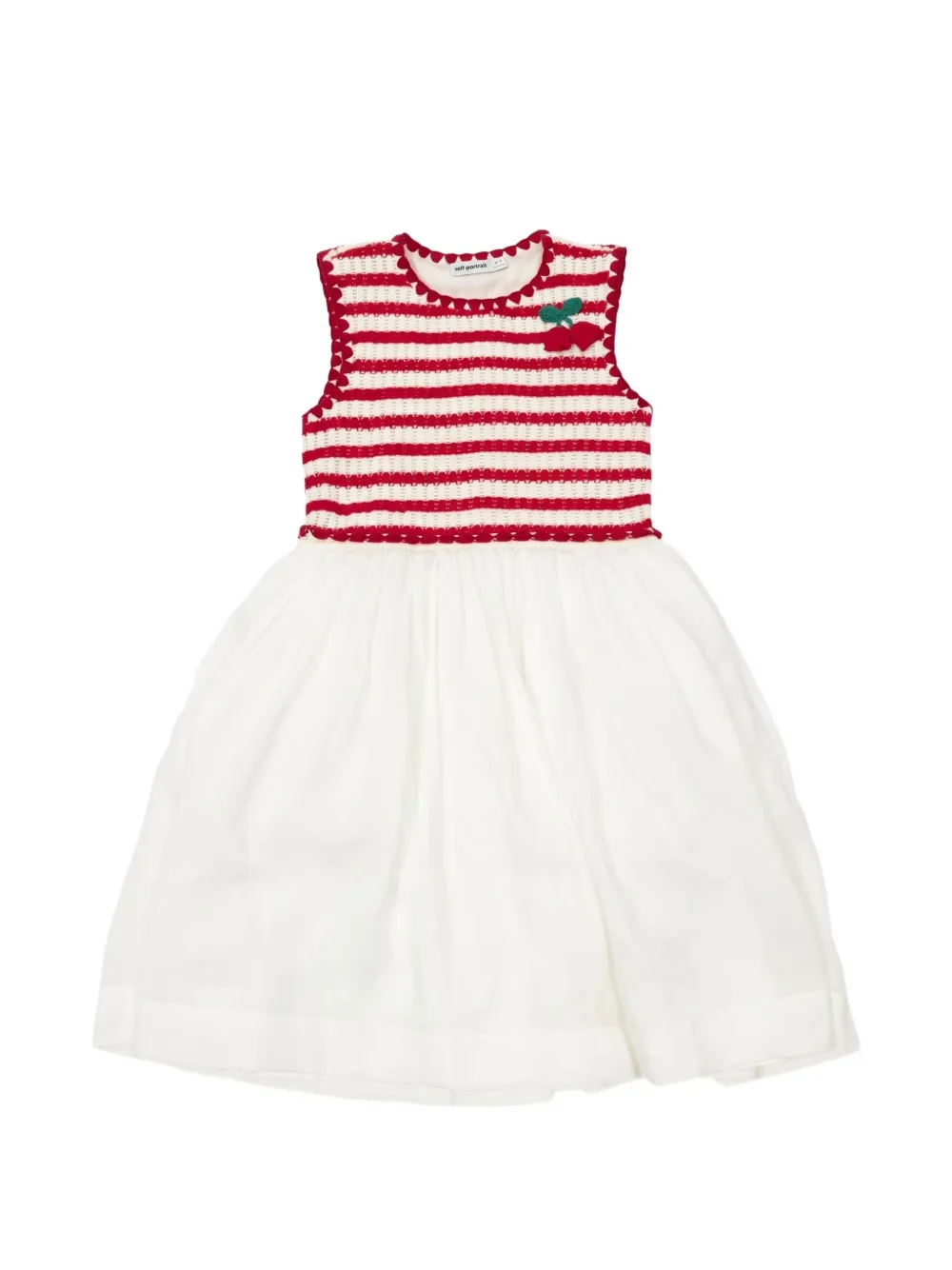 Self-Portrait Kids stripe-pattern cherry-patch dress Wit