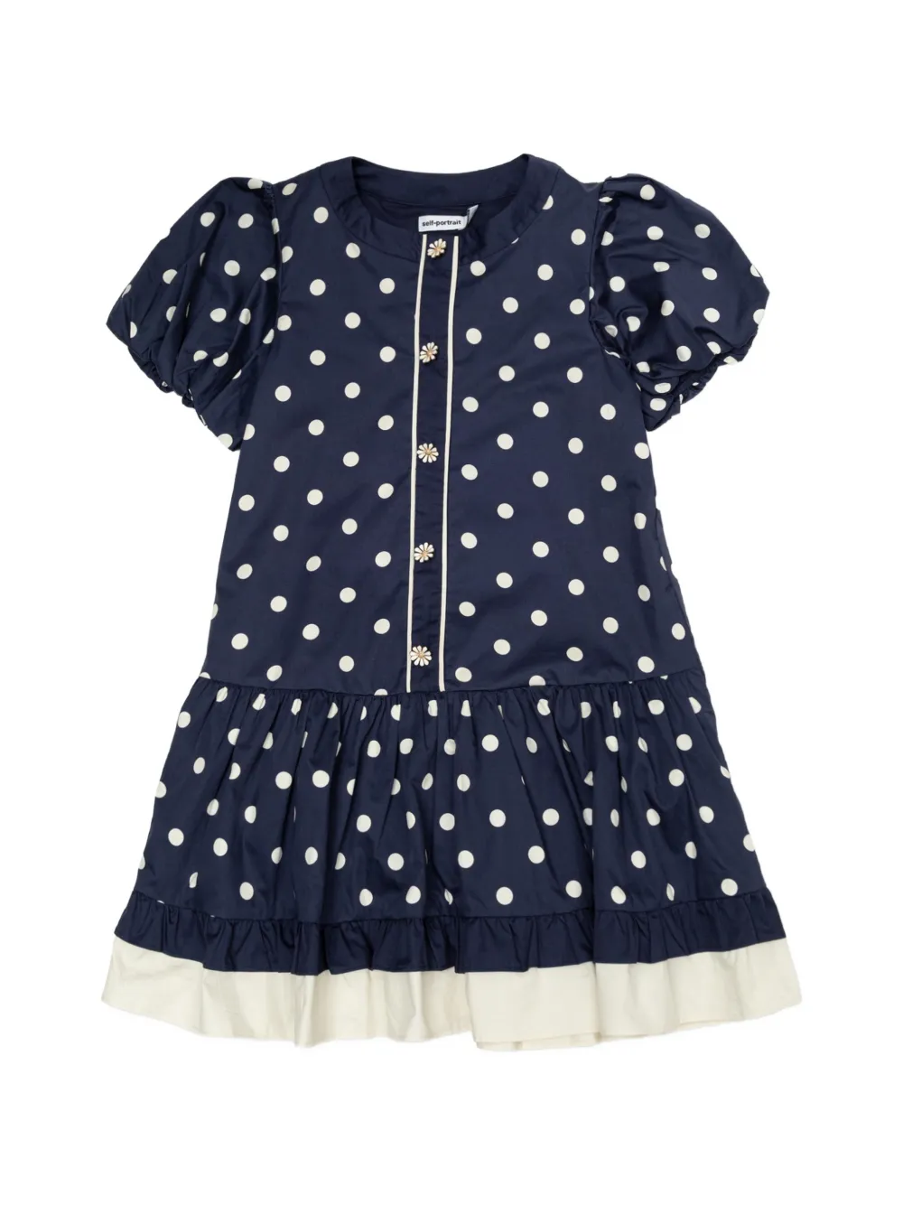 Self-Portrait Kids polka-dot tiered dress Blauw