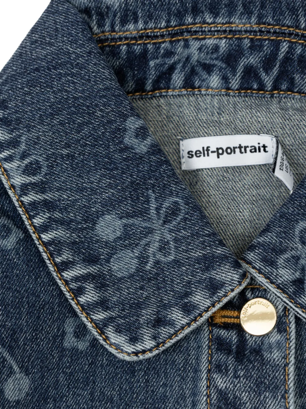 Self-Portrait Kids cherry-detail denim jacket Blauw