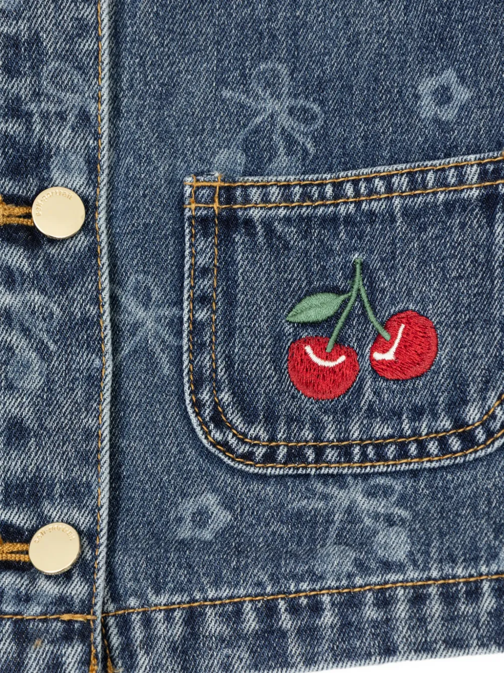 Self-Portrait Kids cherry-detail denim jacket Blauw