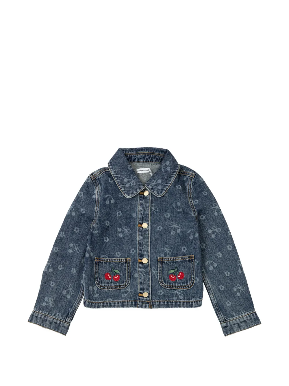 Self-Portrait Kids cherry-detail denim jacket - Bleu