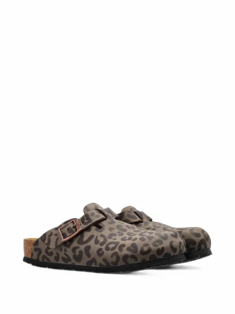 Birkenstock Kids Boston leopard-print leather slippers