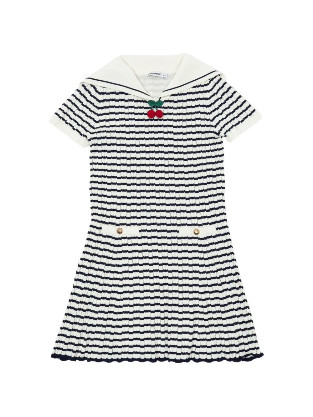 Self-Portrait Kids striped sailor-collar dress Beige