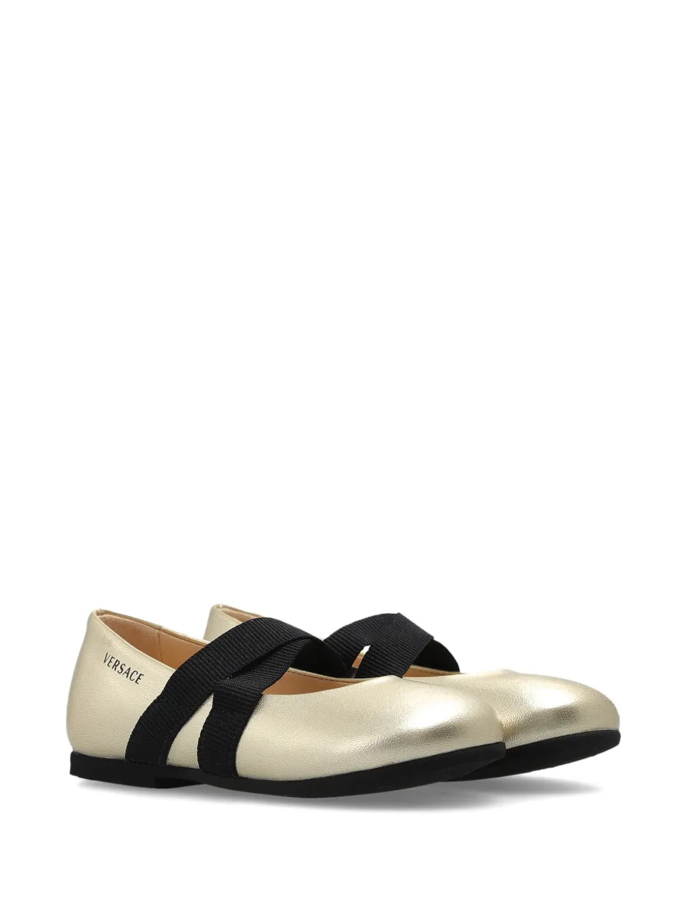 Versace Kids criss-cross strap leather ballet flats - Oro