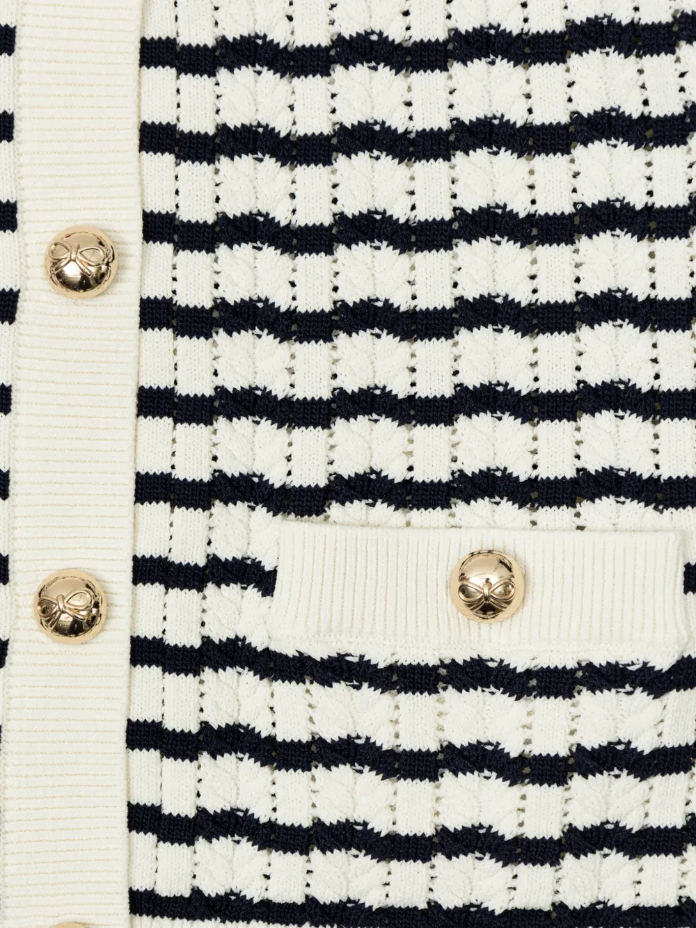Self-Portrait Kids striped crochet-collar cardigan Beige
