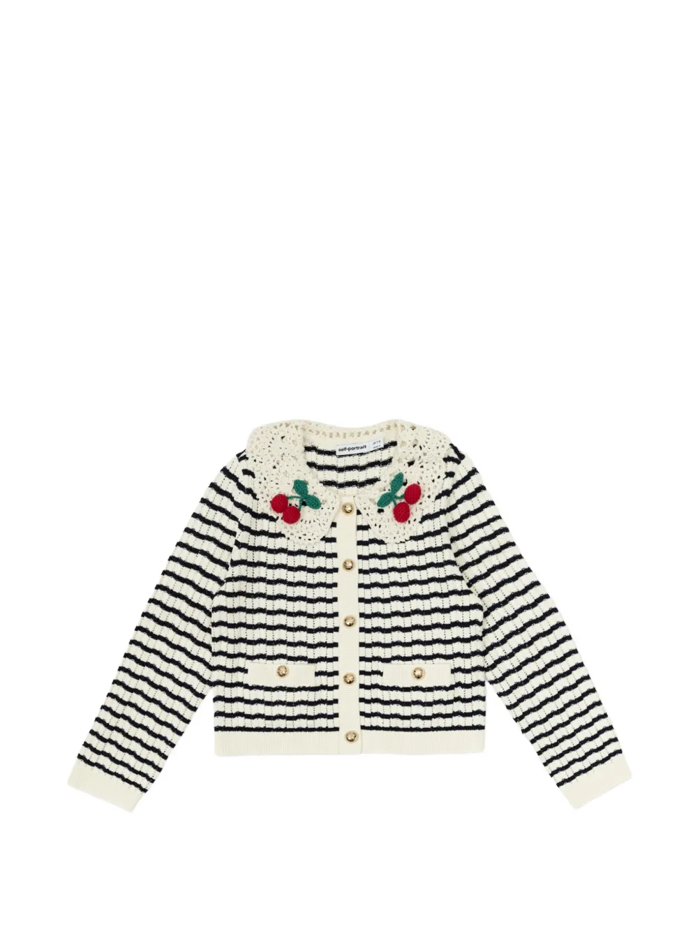 Self-Portrait Kids striped crochet-collar cardigan - Toni neutri