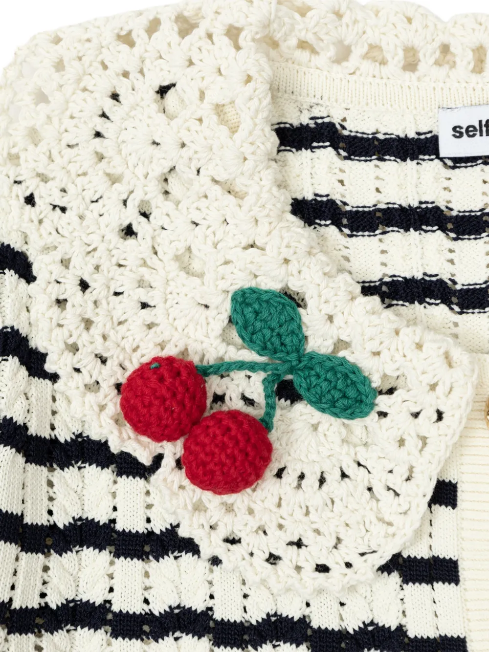 Self-Portrait Kids striped crochet-collar cardigan Beige