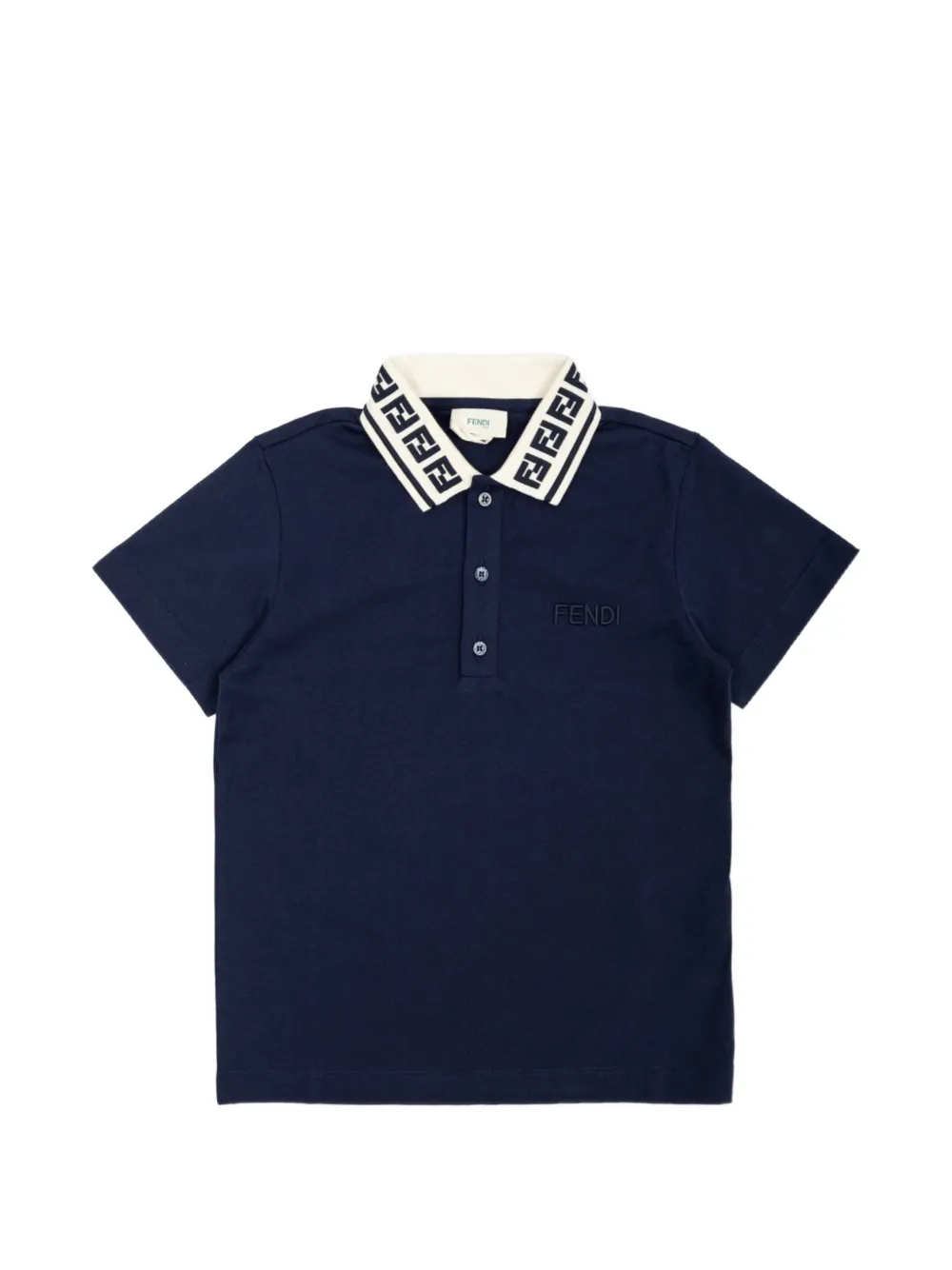 Fendi Kids logo-embroidered FF-collar polo shirt - Blu
