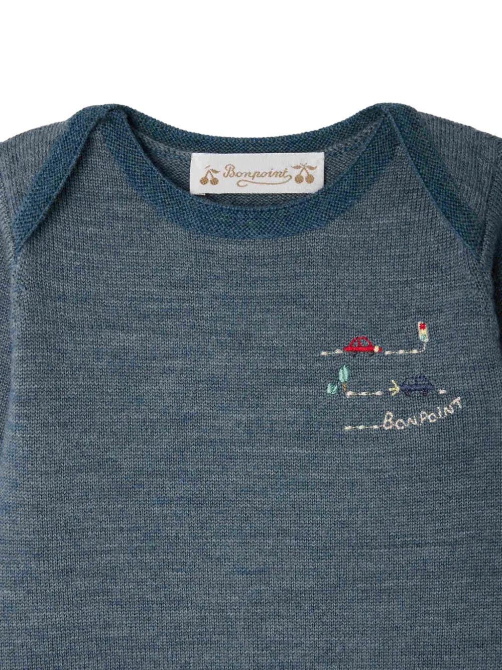 Bonpoint Cielo embroidered wool romper Blauw