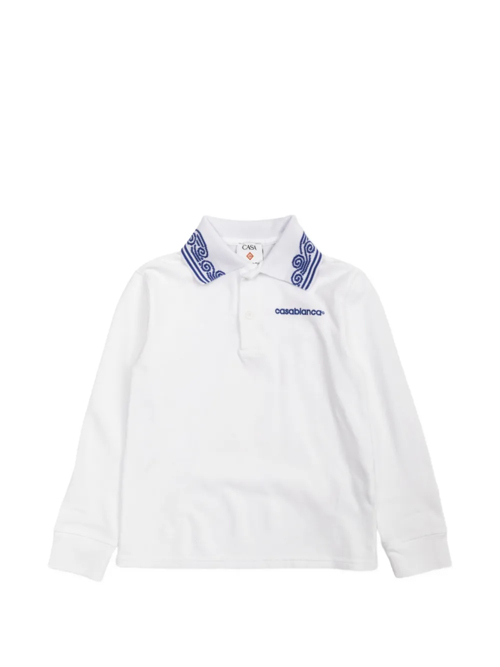 CASABLANCA KIDS logo-embroidered long-sleeved polo shirt - Bianco
