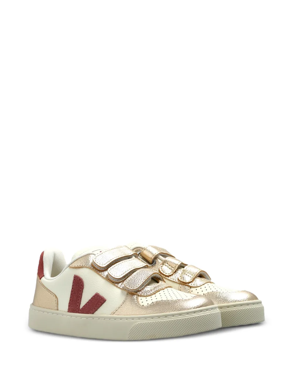 VEJA Kids V-10 touch-strap leather sneakers - Bianco