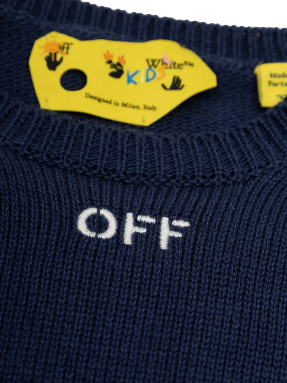 Off-White Kids Arrow intarsia-knit sweater Blauw