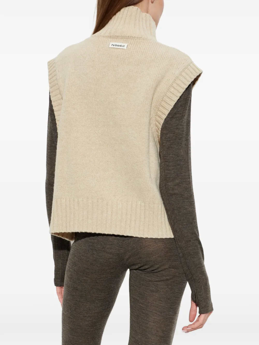 RETHINKIT STUDIOS turtleneck knit vest Beige