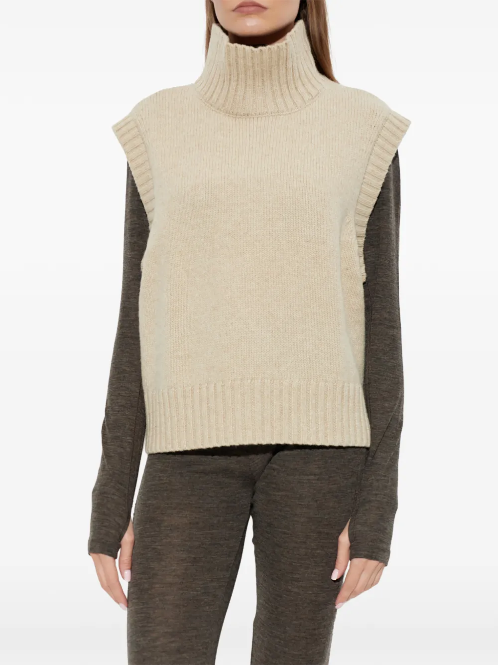 RETHINKIT STUDIOS turtleneck knit vest Beige
