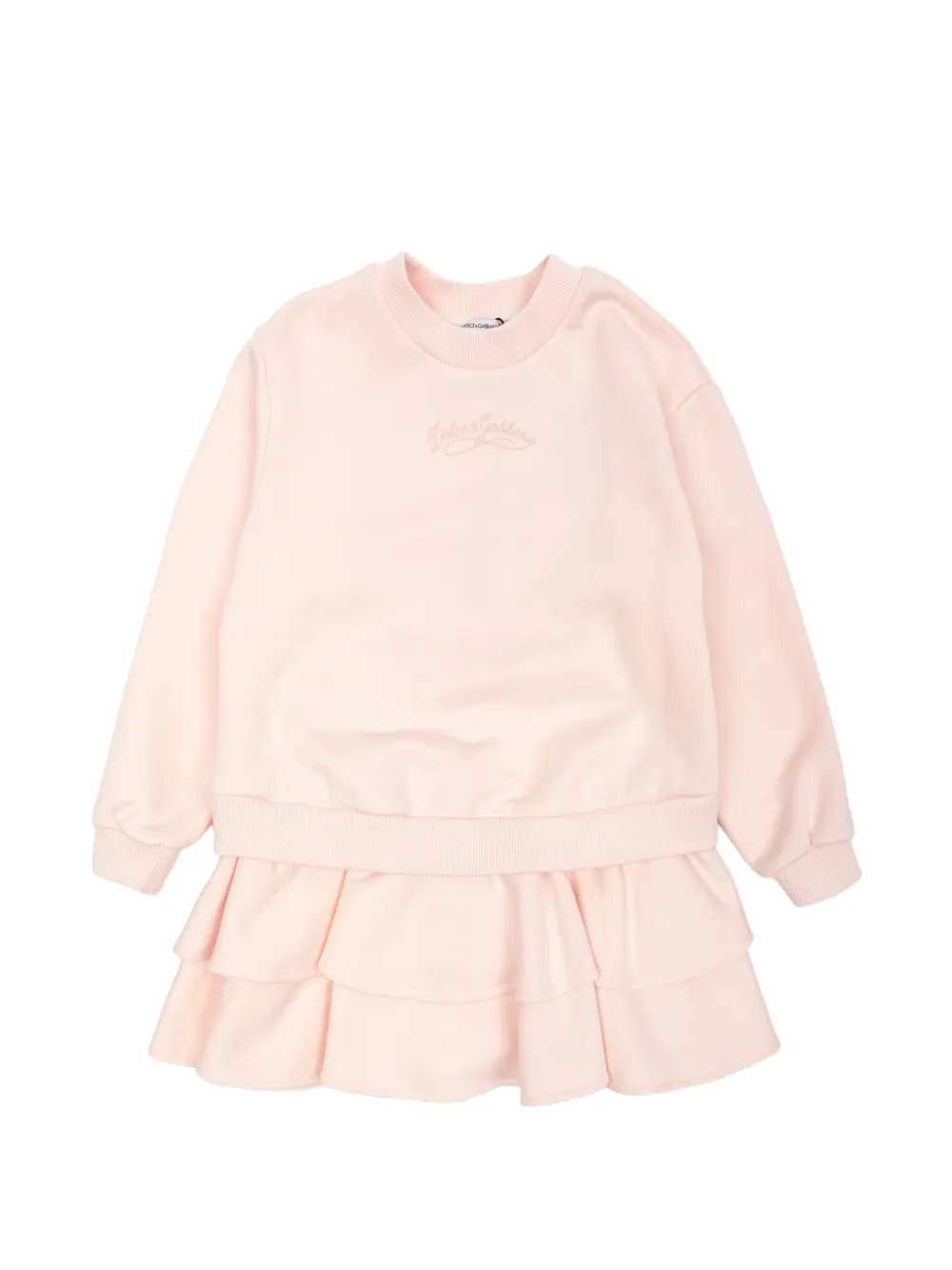 Dolce & Gabbana Kids embroidered-logo ruffled dress Roze