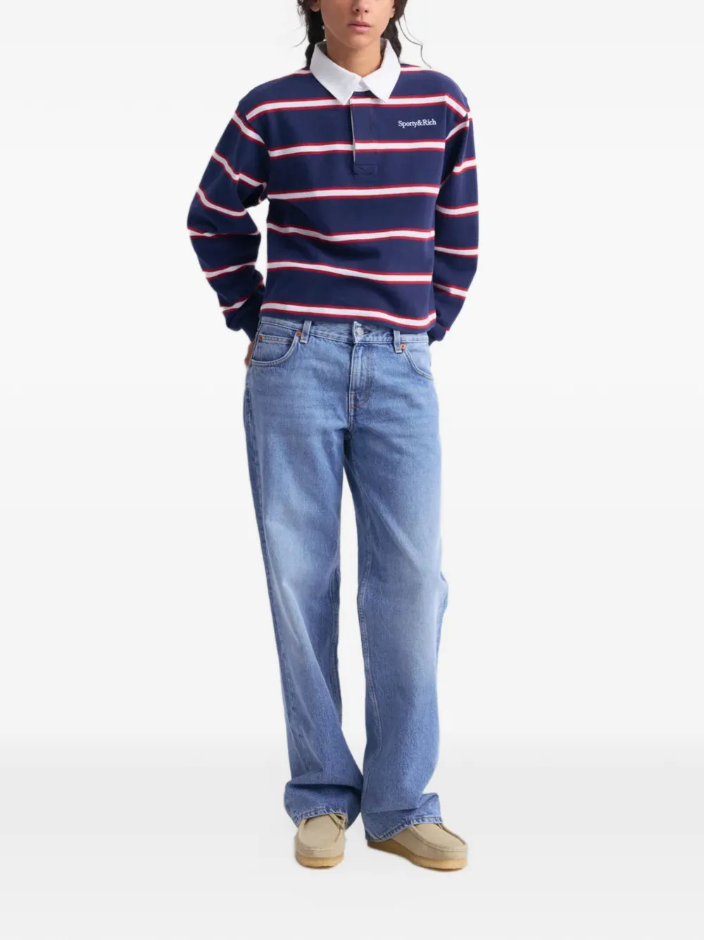 Sporty & Rich Blondie Serif striped polo shirt Blauw