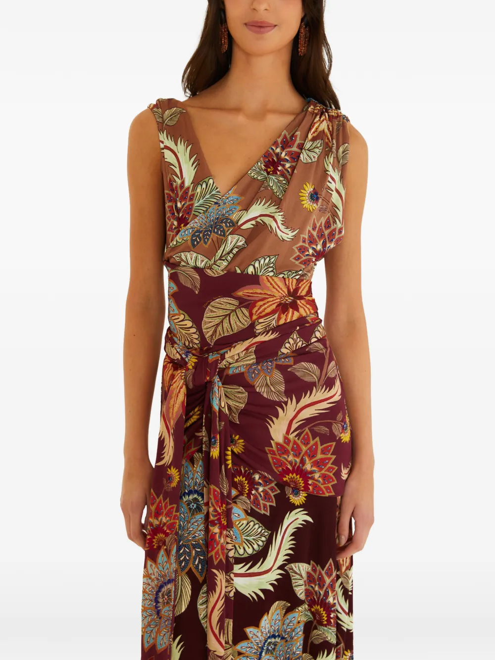 FARM Rio mixed Delhi floral sleveless midi dress - Marrone