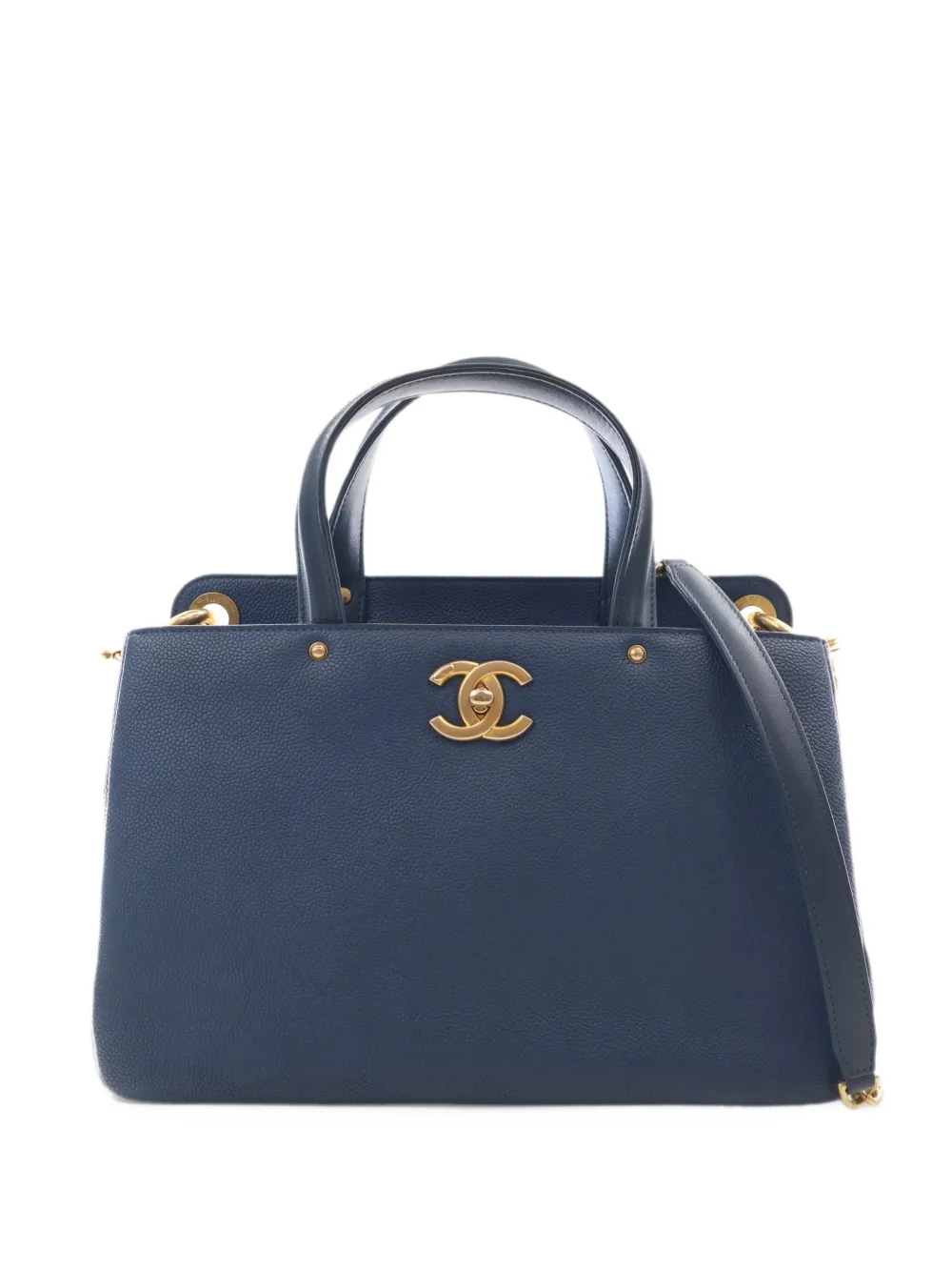 CHANEL Pre-Owned 2016-2017 CC Caviar Turnlock Shopping Tote satchel - Blu