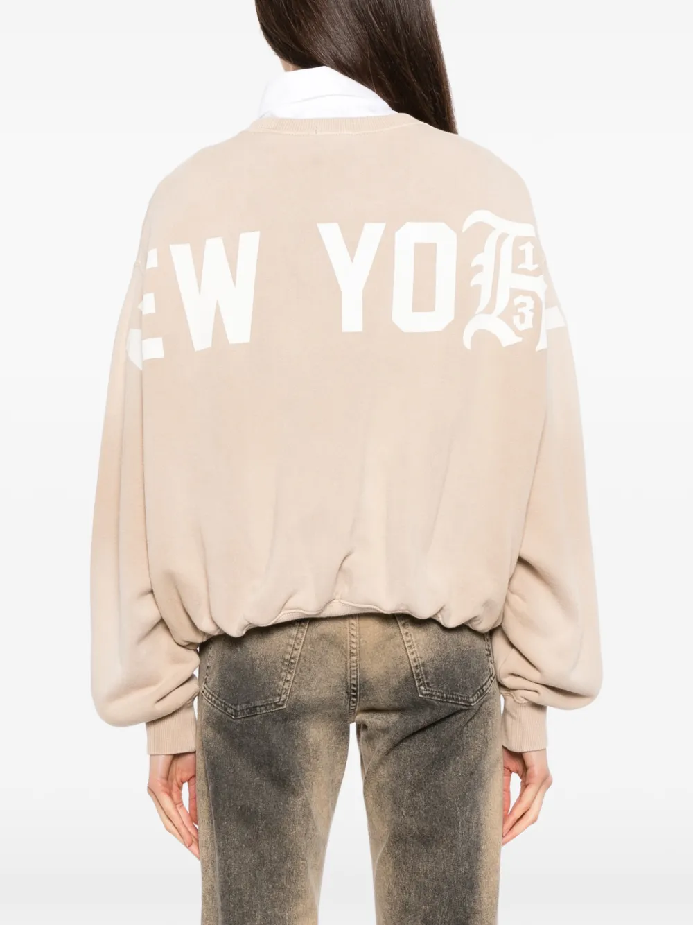 R13 logo-embroidered cropped sweater Beige