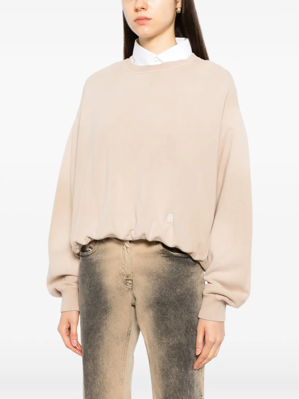 R13 logo-embroidered cropped sweater Beige