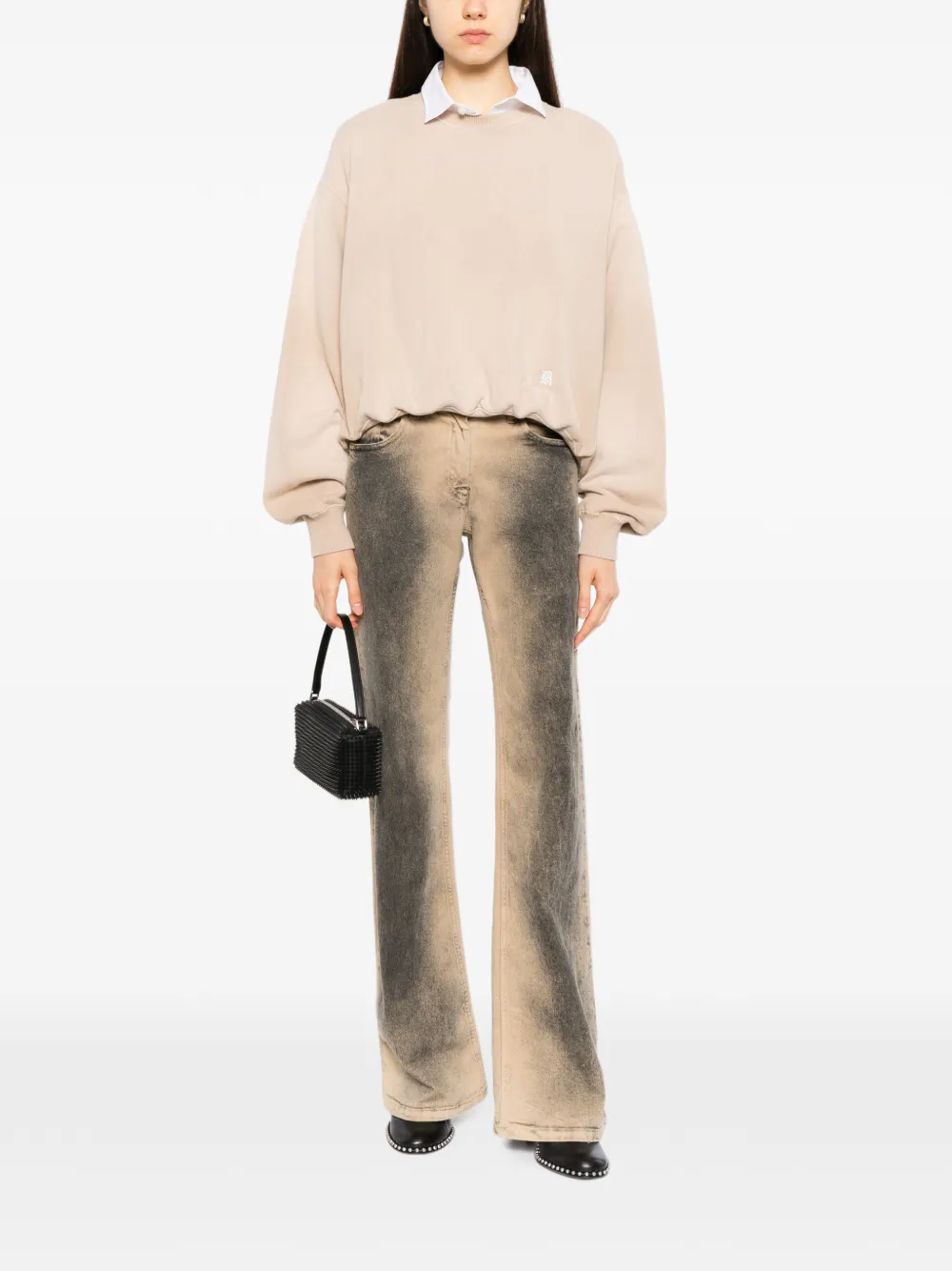 R13 logo-embroidered cropped sweater Beige