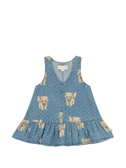 Konges Sløjd vestido con estampado de gato y lunares