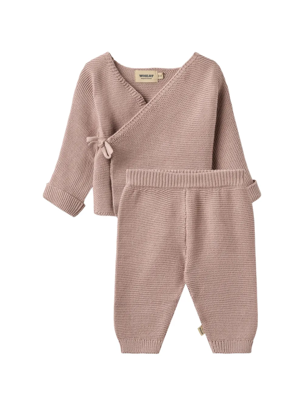 WHEAT wrap-design knitted sweater and trousers set - Rose