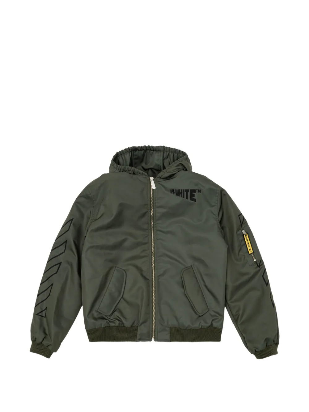 Off-White Kids logo-print padded bomber jacket - Grün