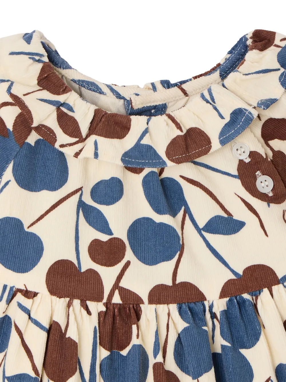 Bonpoint Melyssa ribfluwelen jurk met kersenprint Beige