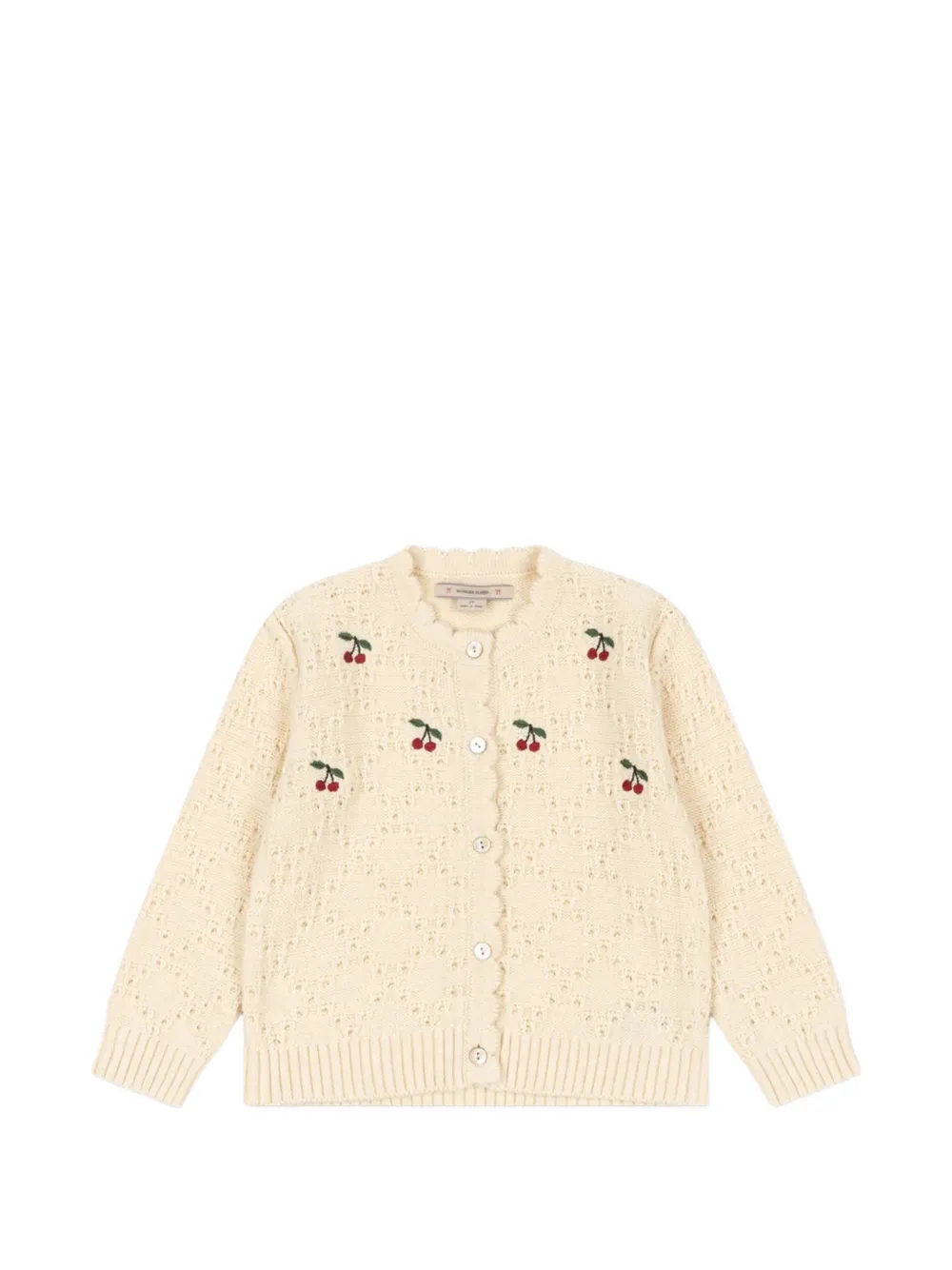 Konges Sløjd Cocolo cherry-embroidered pointelle-knit cardigan - Toni neutri