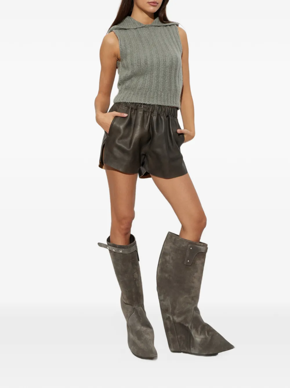 Rick Owens leather shorts Zwart